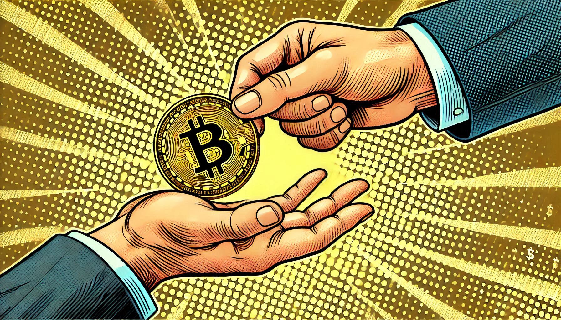 A Bitcoin being handed to another Person